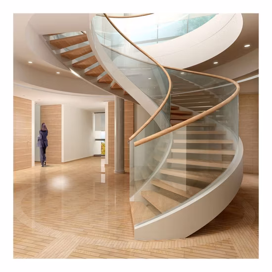 Легкие внутренние изогнутые лестницы из алюминия и стекла